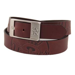 NY Yankees Brown Leather Belt with Silver Buckle Sz 38